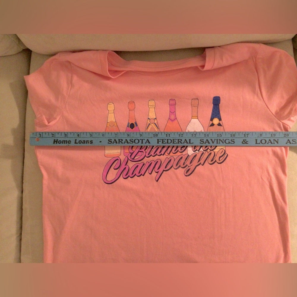 Adiva Pink Blame The Champagne Graphic Tee NWT  L  Preppy Casual Travel Beach - Picture 5 of 6